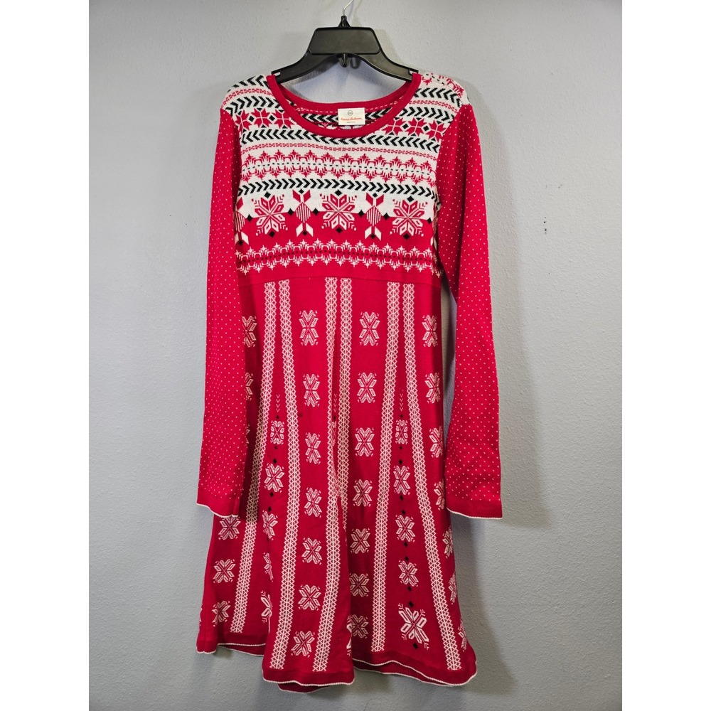 Hanna Andersson Nordic Fair Isle Snowflake Christmas Sweater Dress Red 160